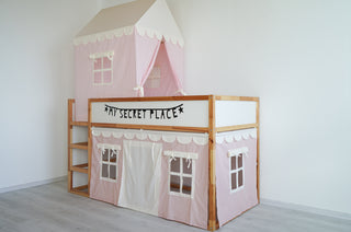 Twin Bed Canopy - Pink Scallop Bed Tent, 4-in-1 Sleep and Play Solution