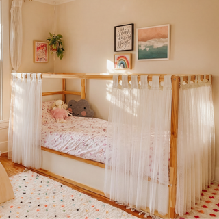 Curtains for IKEA KURA Floor Bed - White Tulle Full-Length Tab Top