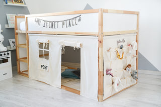 Curtains for IKEA KURA Bunk Bed with Storage Pockets - Ivory Cotton