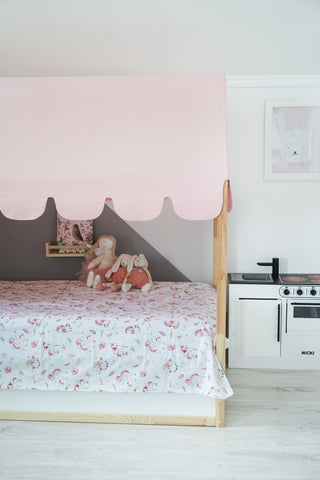 Kura Bed Tent Roof - Blush Pink Scallop Edge, Teflon Duck Cotton