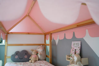 Kura Bed Tent Roof - Blush Pink Scallop Edge, Teflon Duck Cotton