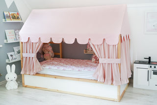 Kura Bed Tent Roof - Blush Pink Scallop Edge, Teflon Duck Cotton