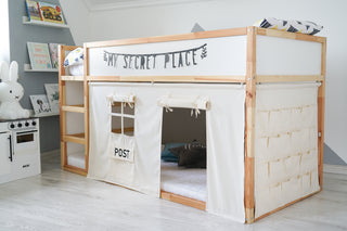 Curtains for IKEA KURA Bunk Bed with Storage Pockets - Ivory Cotton