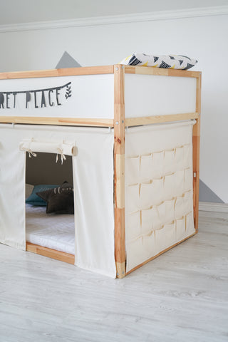 Curtains for IKEA KURA Bunk Bed with Storage Pockets - Ivory Cotton