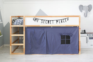 Curtains for IKEA KURA Bed - Denim Blue Cotton with Door and Window