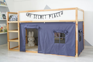 Curtains for IKEA KURA Bed - Denim Blue Cotton with Door and Window