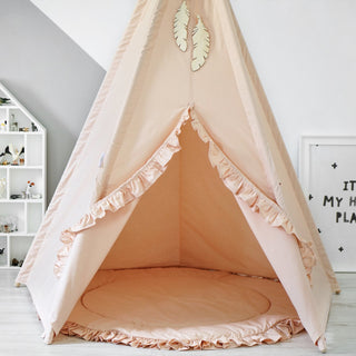 Peach Ruffle Teepee Tent for Kids | Handmade Cotton Indoor Play Tent