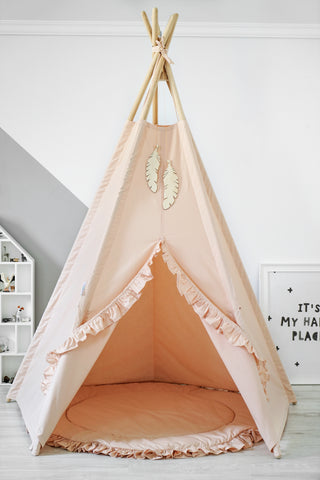 Peach Ruffle Teepee Tent for Kids | Handmade Cotton Indoor Play Tent
