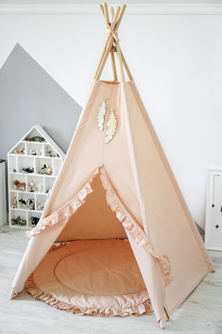 Peach Ruffle Teepee Tent for Kids | Handmade Cotton Indoor Play Tent
