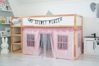 IKEA KURA Bunk Bed Curtains with Scallop Trim and Tulle - Pink Cotton