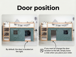 IKEA KURA Bunk Bed Curtains - Two-Tone Cotton with Roll-Up Door and Window Pocket