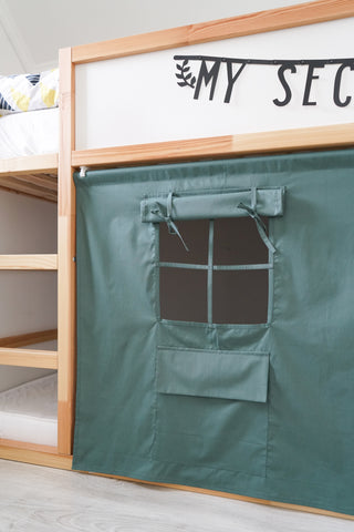 IKEA KURA Bed Curtains - Eucalyptus Cotton with Door, Window and Storage Pocket