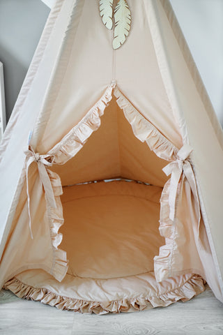 Peach Ruffle Teepee Tent for Kids | Handmade Cotton Indoor Play Tent