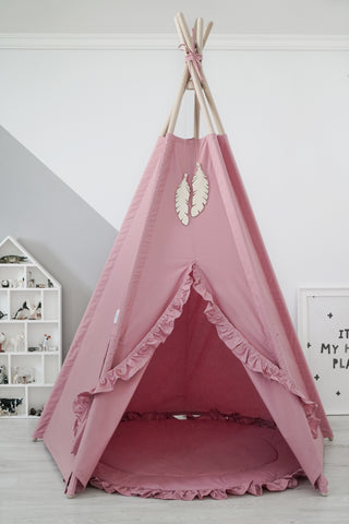 Raspberry Ruffle Kids Teepee Tent | Handmade Cotton Play Tent for Girls