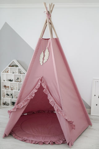 Raspberry Ruffle Kids Teepee Tent | Handmade Cotton Play Tent for Girls
