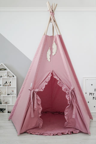 Raspberry Ruffle Kids Teepee Tent | Handmade Cotton Play Tent for Girls