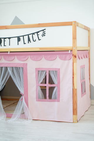 IKEA KURA Bunk Bed Curtains with Scallop Trim and Tulle - Pink Cotton