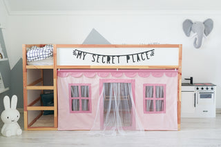 IKEA KURA Bunk Bed Curtains with Scallop Trim and Tulle - Pink Cotton