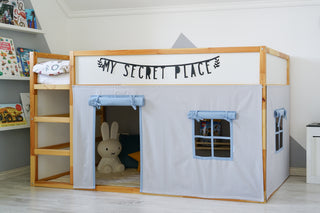IKEA KURA Curtains - Gray and Steel Blue Teflon Playhouse with Door and Window