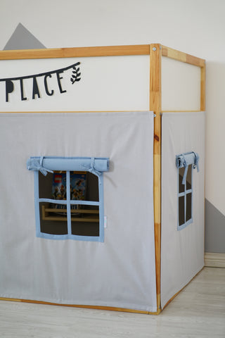 IKEA KURA Curtains - Gray and Steel Blue Teflon Playhouse with Door and Window