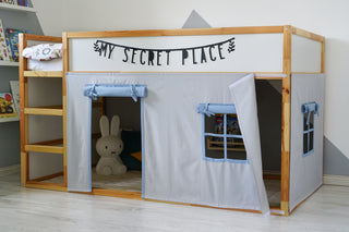 IKEA KURA Curtains - Gray and Steel Blue Teflon Playhouse with Door and Window