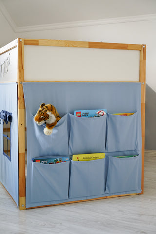 IKEA KURA Bunk Bed Curtains - Light Blue and Navy with 6 Storage Pockets