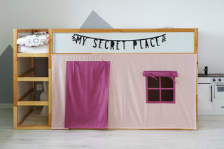 IKEA KURA Bunk Bed Curtains - Peach and Raspberry Teflon Playhouse with Door and Window