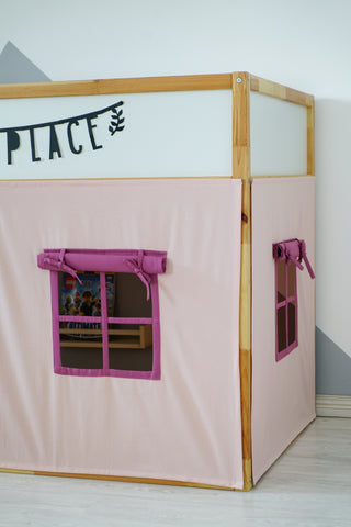 IKEA KURA Bunk Bed Curtains - Peach and Raspberry Teflon Playhouse with Door and Window