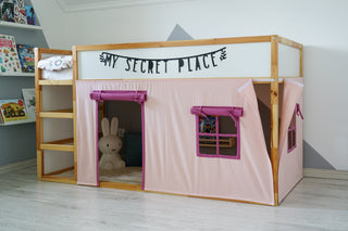 IKEA KURA Bunk Bed Curtains - Peach and Raspberry Teflon Playhouse with Door and Window