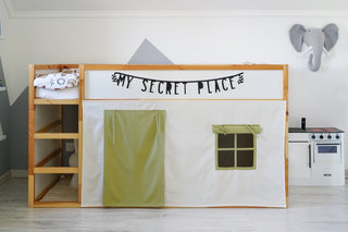 IKEA KURA Curtains - Ivory and Olive Green Teflon Playhouse with Door and Window