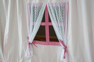 IKEA KURA Bunk Bed Curtains - Pink Cotton with Tulle Windows and Ruffle Hem