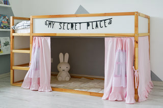 IKEA KURA Bunk Bed Curtains - Pink Cotton with Tulle Windows and Ruffle Hem