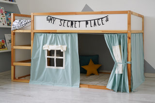Curtains for IKEA KURA Bunk Bed - Mint and Ivory Cotton, Ready to Hang
