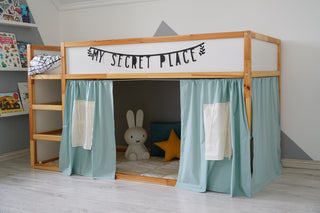 Curtains for IKEA KURA Bunk Bed - Mint and Ivory Cotton, Ready to Hang