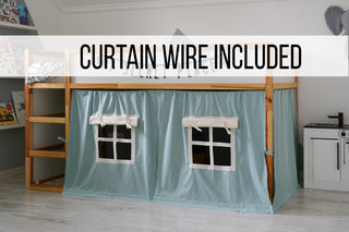 Curtains for IKEA KURA Bunk Bed - Mint and Ivory Cotton, Ready to Hang
