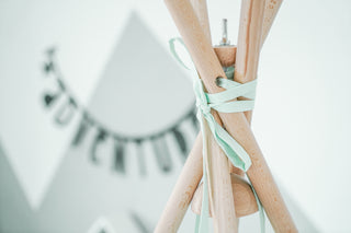 Mint Kids Teepee with Pom Poms | Handmade Cotton Play Tent for Girls