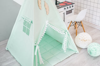 Mint Kids Teepee with Pom Poms | Handmade Cotton Play Tent for Girls