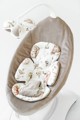 Mamaroo Swing Cover and Insert - Watercolor Woodland Animals and Brown Minky Velvet