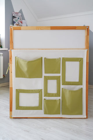 IKEA KURA Curtains - Ivory and Olive with Storage Pockets and Art Display Panel