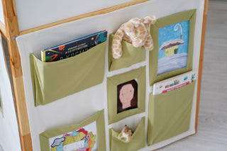 IKEA KURA Curtains - Ivory and Olive with Storage Pockets and Art Display Panel