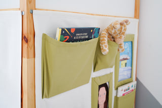 IKEA KURA Curtains - Ivory and Olive with Storage Pockets and Art Display Panel