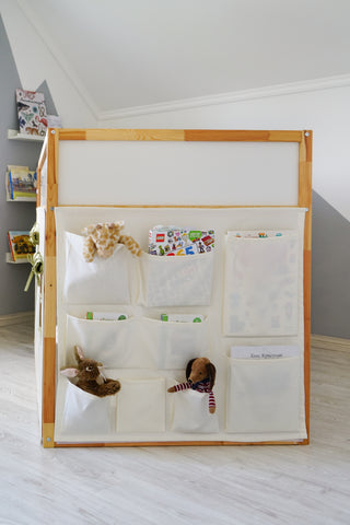 Curtains for IKEA KURA Bed - Olive Accents with Storage Pockets for Toys