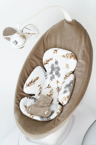 4moms Mamaroo Insert - Eucalyptus Botanical Cotton and Brown Minky Velvet
