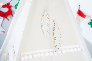 Cream Kids Teepee with Pom Poms | Handmade Natural Cotton Indoor Play Tent