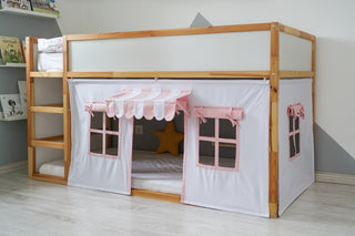 IKEA Kura Hack - Ice Cream Shop Curtains, Pink and White Playhouse with Striped Awning