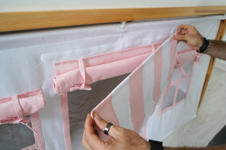 IKEA Kura Hack - Ice Cream Shop Curtains, Pink and White Playhouse with Striped Awning