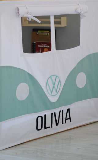IKEA Kura Hack Curtains - Retro Camper Van Design with Personalized Name Plate