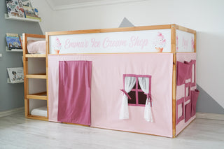 IKEA Kura Bed Curtains - Pink Teflon with Tulle Window and Art Display Side Panel
