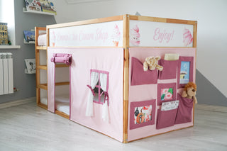IKEA Kura Bed Curtains - Pink Teflon with Tulle Window and Art Display Side Panel