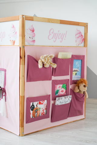 IKEA Kura Bed Curtains - Pink Teflon with Tulle Window and Art Display Side Panel